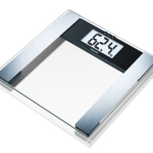 Beurer BG17 – Báscula diagnóstica de cristal, pantalla LCD extragrande (40 mm), indicador grasa y agua corporal, masa osea y muscular, color negro
