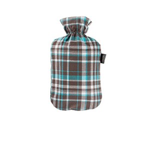 Fashy 6536 – Bolsa de agua caliente con funda de algodón, 2 L, diseño de cuadros escoceses, color azul